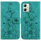 For Motorola Moto G54 Lily Embossed Leather Phone Case(Green) - 1