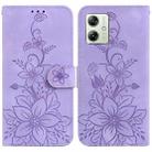 For Motorola Moto G54 Lily Embossed Leather Phone Case(Purple) - 1