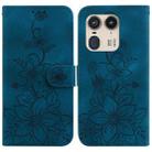 For Motorola Edge 50 Ultra Lily Embossed Leather Phone Case(Dark Blue) - 1