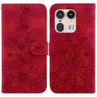 For Motorola Edge 50 Ultra Lily Embossed Leather Phone Case(Red) - 1