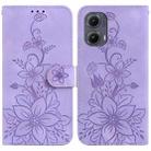 For Motorola Edge 2024 Lily Embossed Leather Phone Case(Purple) - 1