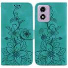 For Motorola Moto G04s / Moto E14 Lily Embossed Leather Phone Case(Green) - 1