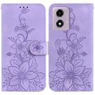 For Motorola Moto G04s / Moto E14 Lily Embossed Leather Phone Case(Purple) - 1