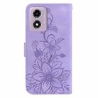 For Motorola Moto G04s / Moto E14 Lily Embossed Leather Phone Case(Purple) - 3