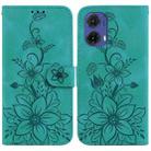 For Motorola Moto G85 Lily Embossed Leather Phone Case(Green) - 1