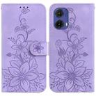 For Motorola Moto G85 Lily Embossed Leather Phone Case(Purple) - 1