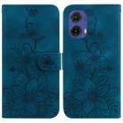 For Motorola Moto G85 Lily Embossed Leather Phone Case(Dark Blue) - 1