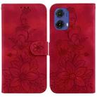 For Motorola Moto G85 Lily Embossed Leather Phone Case(Red) - 1