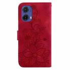 For Motorola Moto G85 Lily Embossed Leather Phone Case(Red) - 3