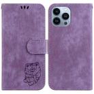 For iPhone 15 Pro Max Little Tiger Embossed Leather Phone Case(Purple) - 1