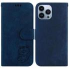 For iPhone 15 Pro Max Little Tiger Embossed Leather Phone Case(Dark Blue) - 1