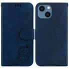For iPhone 15 Plus Little Tiger Embossed Leather Phone Case(Dark Blue) - 1