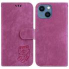 For iPhone 15 Plus Little Tiger Embossed Leather Phone Case(Rose Red) - 1