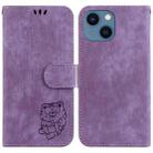 For iPhone 14 Plus Little Tiger Embossed Leather Phone Case(Purple) - 1