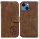 For iPhone 14 Plus Little Tiger Embossed Leather Phone Case(Brown) - 1