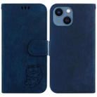 For iPhone 14 Plus Little Tiger Embossed Leather Phone Case(Dark Blue) - 1