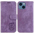 For iPhone 14 Little Tiger Embossed Leather Phone Case(Purple) - 1