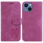 For iPhone 14 Little Tiger Embossed Leather Phone Case(Rose Red) - 1