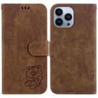 For iPhone 14 Pro Little Tiger Embossed Leather Phone Case(Brown) - 1