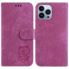 For iPhone 14 Pro Little Tiger Embossed Leather Phone Case(Rose Red) - 1
