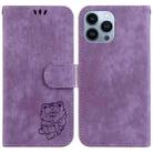 For iPhone 14 Pro Max Little Tiger Embossed Leather Phone Case(Purple) - 1