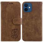 For iPhone 12 / 12 Pro Little Tiger Embossed Leather Phone Case(Brown) - 1