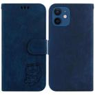 For iPhone 12 / 12 Pro Little Tiger Embossed Leather Phone Case(Dark Blue) - 1