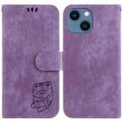 For iPhone 13 mini Little Tiger Embossed Leather Phone Case(Purple) - 1