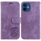 For iPhone 12 mini Little Tiger Embossed Leather Phone Case(Purple) - 1