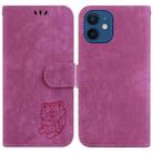 For iPhone 12 mini Little Tiger Embossed Leather Phone Case(Rose Red) - 1