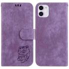 For iPhone 11 Little Tiger Embossed Leather Phone Case(Purple) - 1