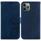 For iPhone 11 Pro Little Tiger Embossed Leather Phone Case(Dark Blue) - 1