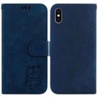For iPhone X / XS Little Tiger Embossed Leather Phone Case(Dark Blue) - 1