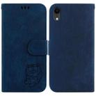 For iPhone XR Little Tiger Embossed Leather Phone Case(Dark Blue) - 1