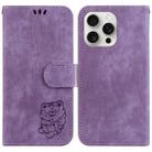 For iPhone 16 Pro Max Little Tiger Embossed Leather Phone Case(Purple) - 1