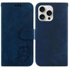 For iPhone 16 Pro Max Little Tiger Embossed Leather Phone Case(Dark Blue) - 1