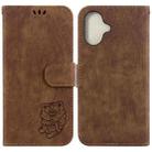 For iPhone 16 Plus Little Tiger Embossed Leather Phone Case(Brown) - 1