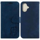 For iPhone 16 Plus Little Tiger Embossed Leather Phone Case(Dark Blue) - 1