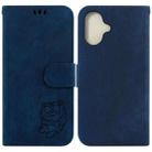 For iPhone 16 Little Tiger Embossed Leather Phone Case(Dark Blue) - 1