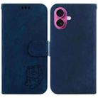 For iPhone 17 Little Tiger Embossed Leather Phone Case(Dark Blue) - 1