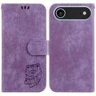 For iPhone 17 Air Little Tiger Embossed Leather Phone Case(Purple) - 1