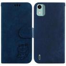 For Nokia C12 Little Tiger Embossed Leather Phone Case(Dark Blue) - 1