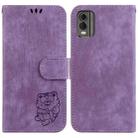 For Nokia C32 Little Tiger Embossed Leather Phone Case(Purple) - 1