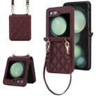 For Samsung Galaxy Z Flip5 Rhombic Texture Phone Case with Long & Short Lanyard(Wine Red) - 1