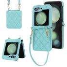 For Samsung Galaxy Z Flip5 Rhombic Texture Phone Case with Long & Short Lanyard(Green) - 1