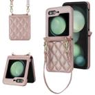 For Samsung Galaxy Z Flip5 Rhombic Texture Phone Case with Long & Short Lanyard(Rose Gold) - 1