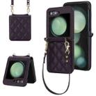 For Samsung Galaxy Z Flip5 Rhombic Texture Phone Case with Long & Short Lanyard(Dark Purple) - 1