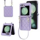 For Samsung Galaxy Z Flip5 Rhombic Texture Phone Case with Long & Short Lanyard(Light Purple) - 1