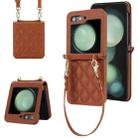 For Samsung Galaxy Z Flip5 Rhombic Texture Phone Case with Long & Short Lanyard(Brown) - 1