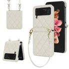 For Samsung Galaxy Z Flip4 Rhombic Texture Phone Case with Long & Short Lanyard(White) - 1